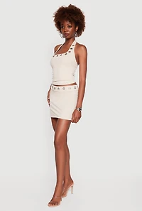 Grommet Fold Over Mini Skirt