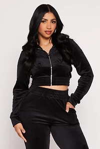 Iris Velour Zip Front Cropped Hoodie