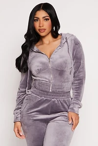 Womens Iris Velour Zip Front Cropped Hoodie, Grey, Size S