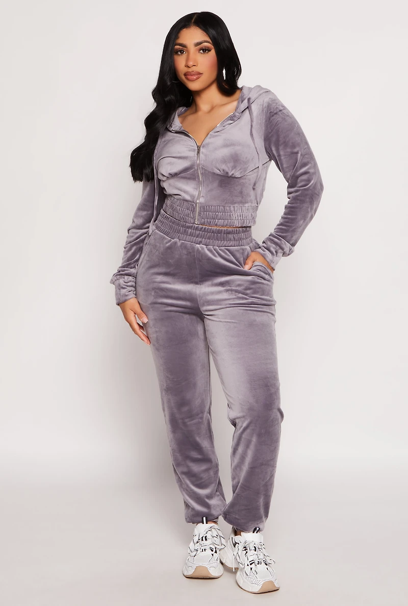 Womens Iris Velour Zip Front Cropped Hoodie, Grey, Size S