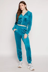 Womens Iris Velour Zip Front Cropped Hoodie, Blue,