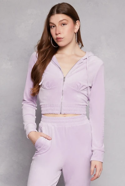 Womens Iris Velour Zip Front Cropped Hoodie,