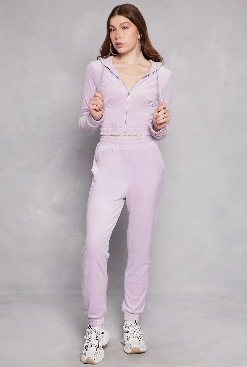 Womens Iris Velour Zip Front Cropped Hoodie, Purple, Size L
