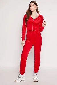 Womens Iris Velour Zip Front Cropped Hoodie, Red,