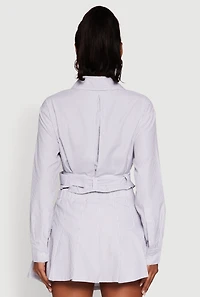 Striped Cropped Button Front Shirt with Belt