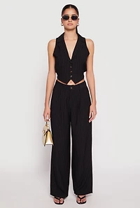 Womens Pinstripe Tie Back Blazer Vest, Black, Size M