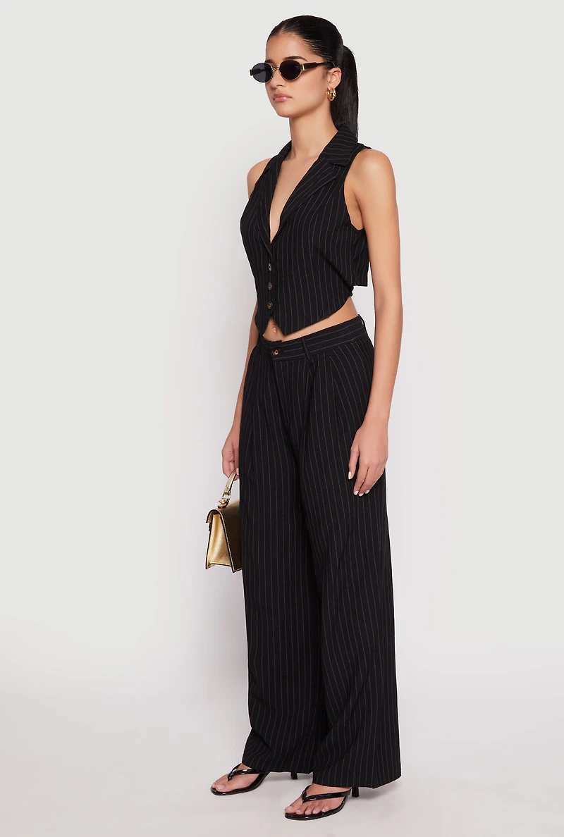 Womens Pinstripe Tie Back Blazer Vest, Black, Size M
