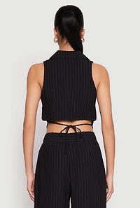 Womens Pinstripe Tie Back Blazer Vest, Black, Size M