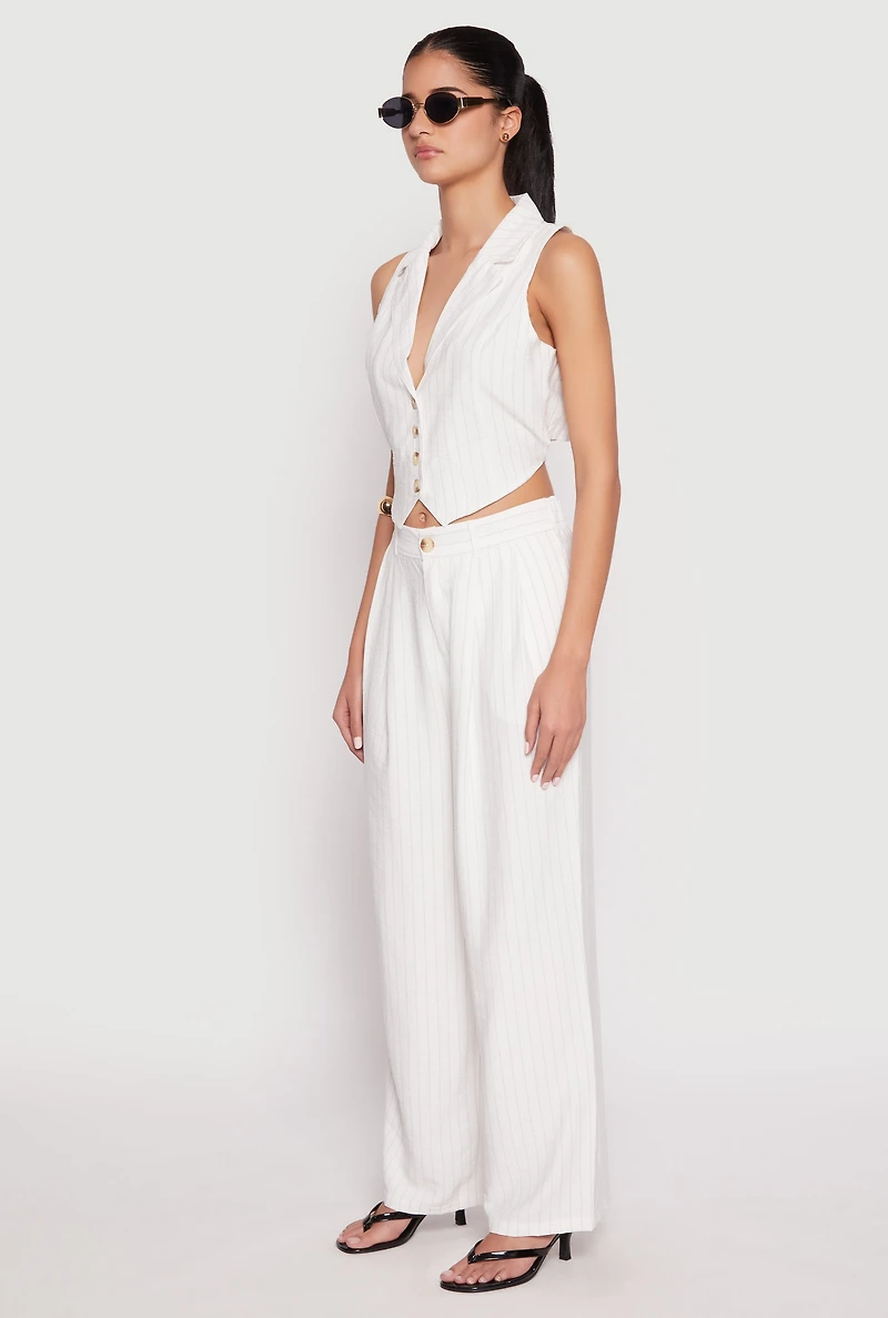 Womens Pinstripe Tie Back Blazer Vest, White, Size L