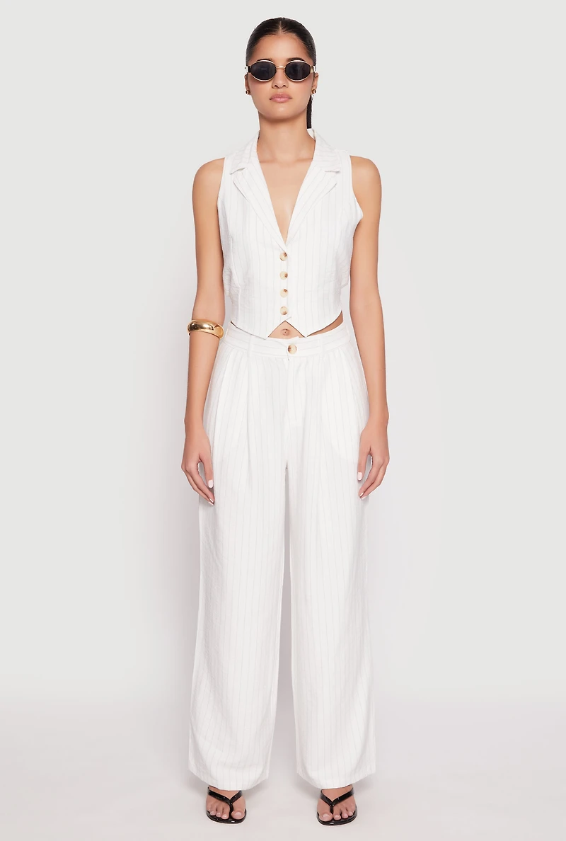 Womens Pinstripe Trousers, White, Size M