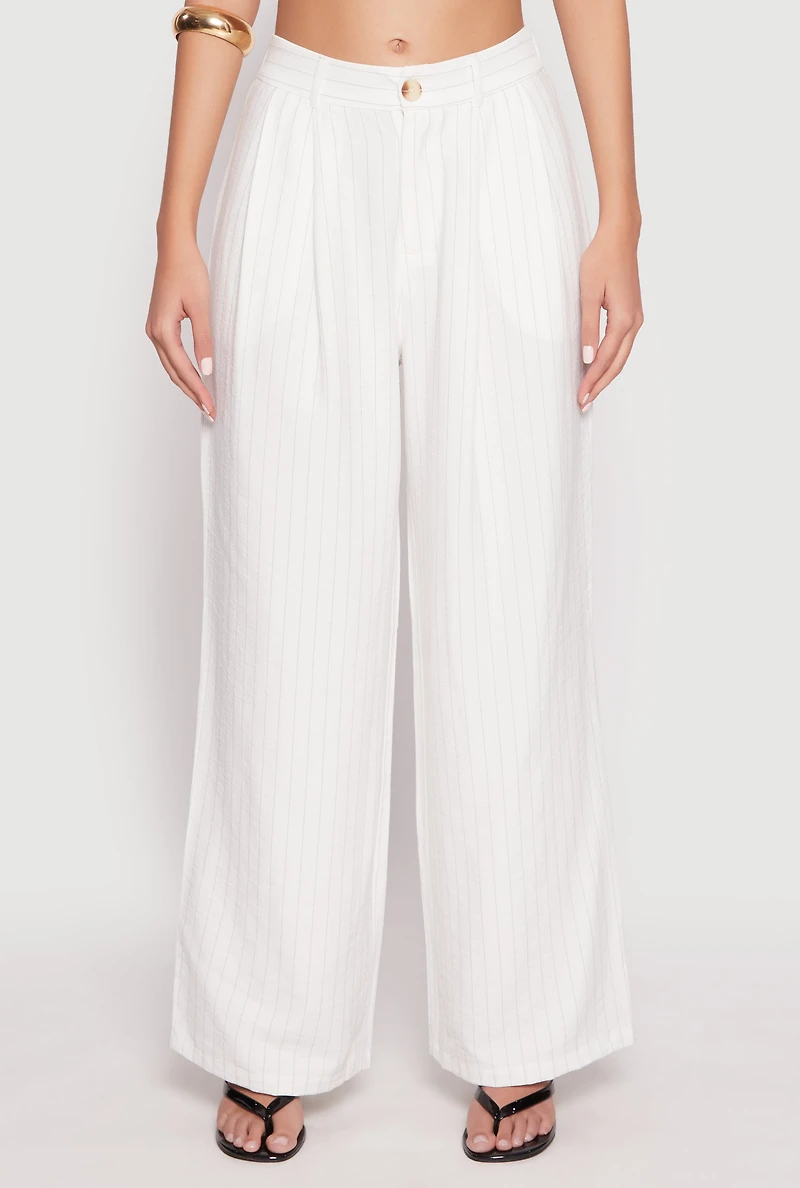 Womens Pinstripe Trousers, White, Size M