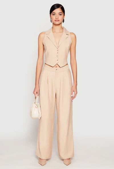 Womens Pinstripe Trousers, Khaki, Size L