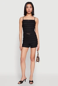 Womens Textured Knit Tiered Lace Detail Cami, Black, Size L