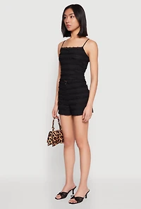 Womens Textured Knit Tiered Lace Detail Cami,
