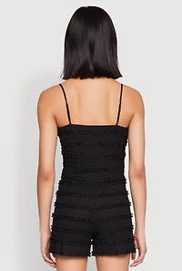 Womens Textured Knit Tiered Lace Detail Cami, Black, Size L