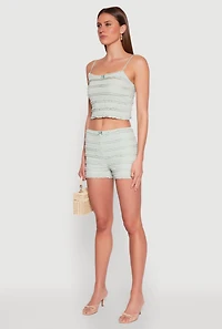 Womens Textured Knit Tiered Lace Detail Cami, Green, Size M