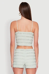 Womens Textured Knit Tiered Lace Detail Cami, Green, Size S