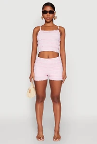 Womens Textured Knit Tiered Lace Detail Cami, Pink, Size M