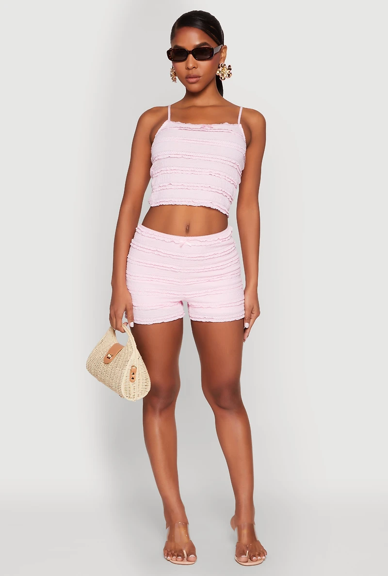 Womens Textured Knit Tiered Lace Detail Cami, Pink, Size M