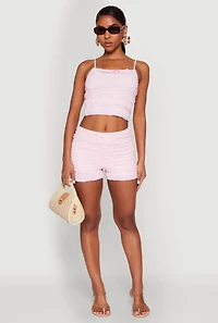 Womens Textured Knit Tiered Lace Detail Cami, Pink, Size M
