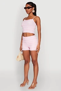 Womens Textured Knit Tiered Lace Detail Cami, Pink, Size M