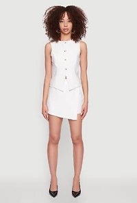 Womens Pinstripe Button Front Blazer Vest, White, Size S