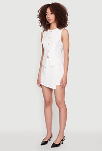 Womens Pinstripe Button Front Blazer Vest, White, Size S