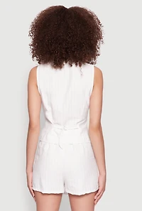 Womens Pinstripe Button Front Blazer Vest, White, Size S