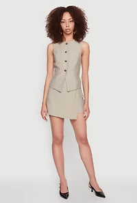 Womens Pinstripe Button Front Blazer Vest, Green, Size L