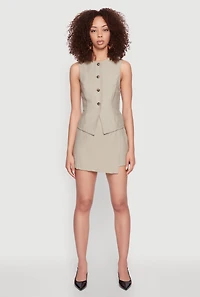 Womens Pinstripe Button Front Blazer Vest, Green, Size L