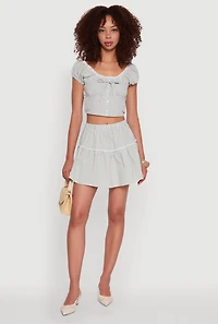 Womens Lace Detail Gingham Puff Sleeve Crop Top, Green,