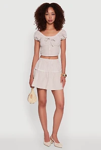 Womens Lace Detail Gingham Puff Sleeve Crop Top,