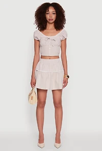 Womens Lace Detail Gingham Puff Sleeve Crop Top,