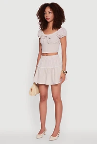 Womens Lace Detail Gingham Puff Sleeve Crop Top,