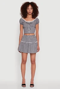 Womens Gingham Lace Trim Tiered Mini Skirt, Multi, Size M