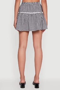 Womens Gingham Lace Trim Tiered Mini Skirt, Multi, Size M