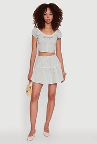 Womens Gingham Lace Trim Tiered Mini Skirt, Green, Size S