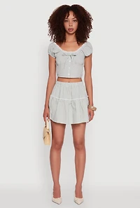 Womens Gingham Lace Trim Tiered Mini Skirt, Green, Size S