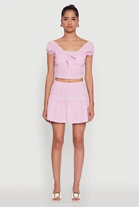 Womens Gingham Lace Trim Tiered Mini Skirt, Pink, Size S