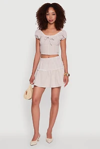 Gingham Lace Trim Tiered Mini Skirt