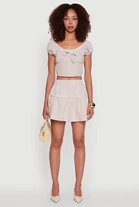 Womens Gingham Lace Trim Tiered Mini Skirt,