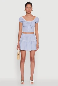 Womens Gingham Lace Trim Tiered Mini Skirt, L