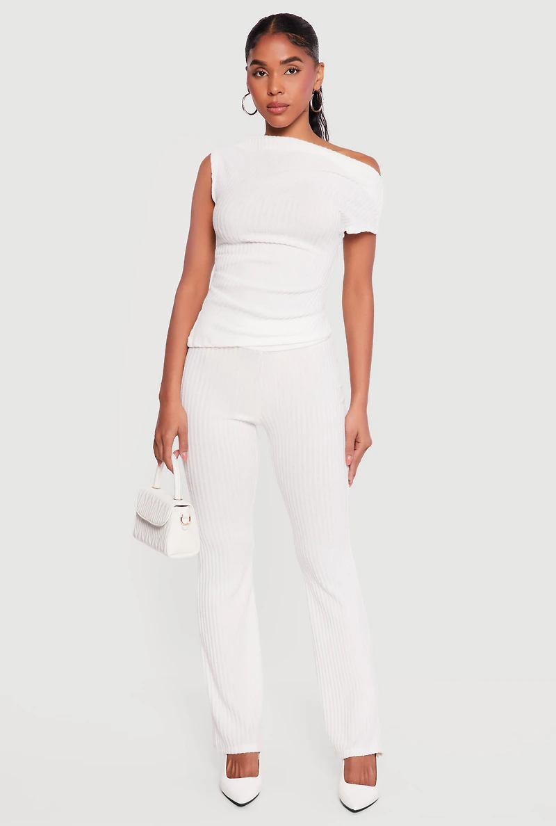 Ribbed Knit High Waisted Slim Bootcut Pants