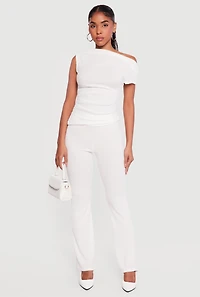 Ribbed Knit High Waisted Slim Bootcut Pants