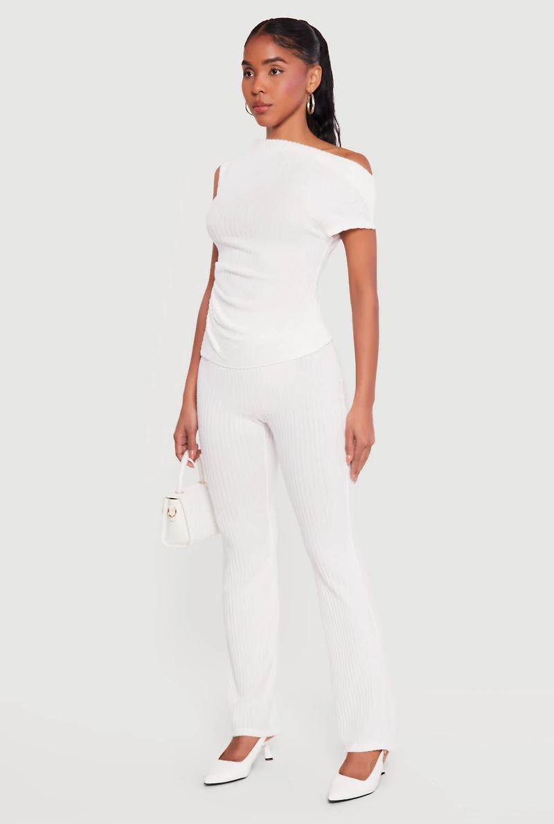 Ribbed Knit High Waisted Slim Bootcut Pants