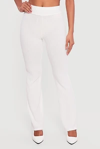 Ribbed Knit High Waisted Slim Bootcut Pants