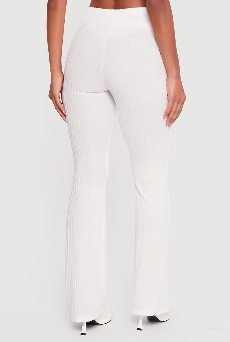Ribbed Knit High Waisted Slim Bootcut Pants