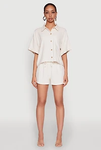 Womens Iris Linen Boxy Button Front Shirt, Beige,