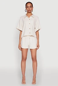 Womens Iris Linen Drawstring Shorts, Khaki,