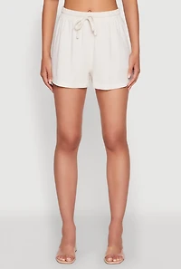 Womens Iris Linen Drawstring Shorts, Khaki,
